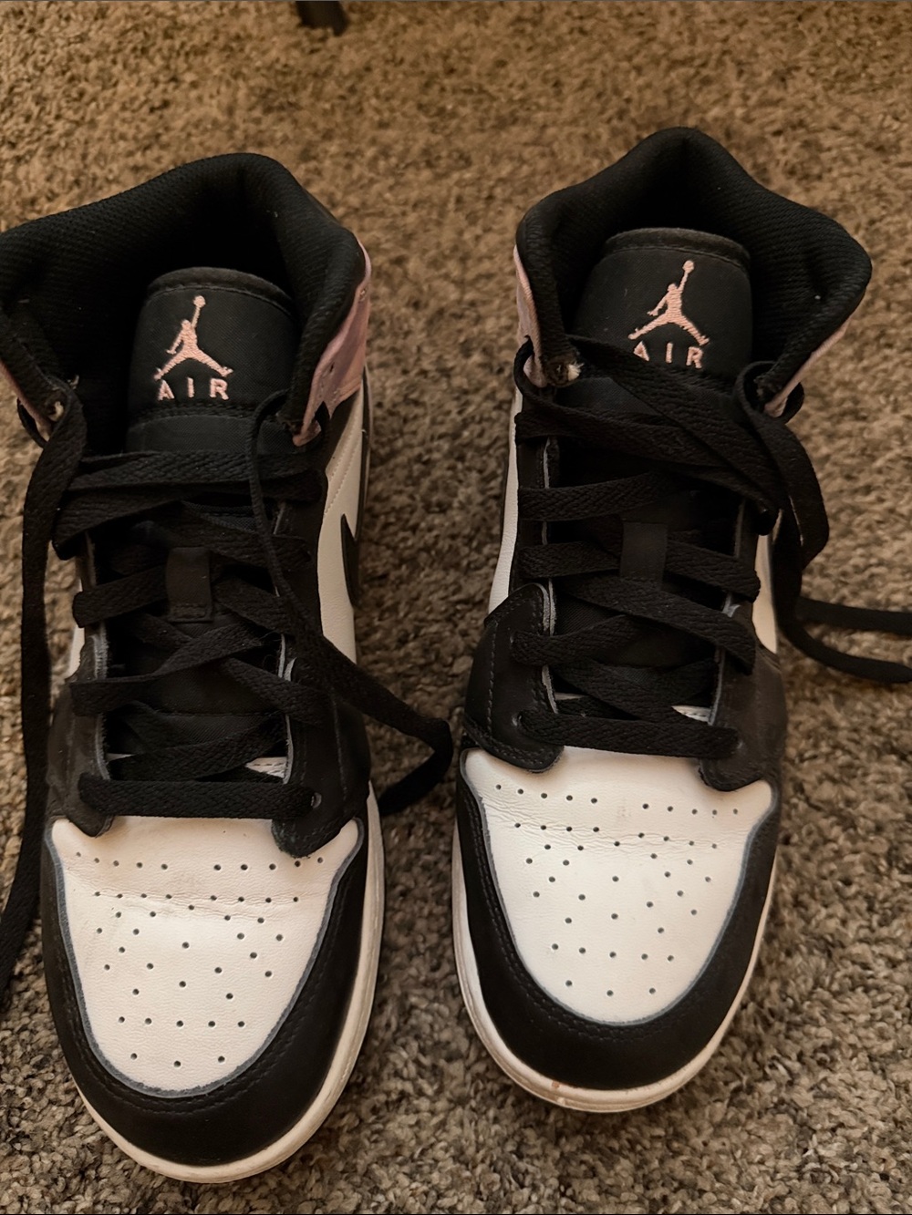 Air Jordan Mid Sneakers in Black, White & Pale Pink
